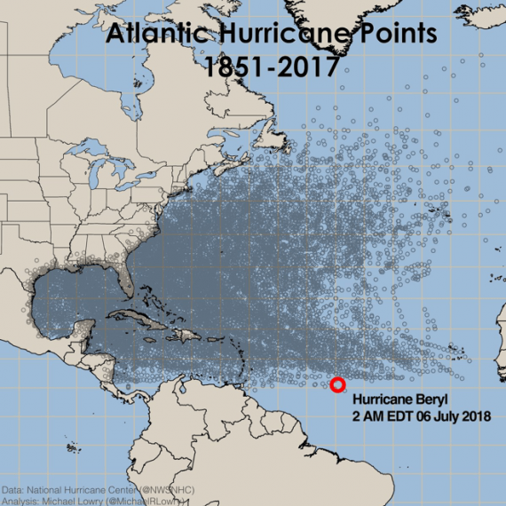 Atlantic Hurricane Points - 1851-2017